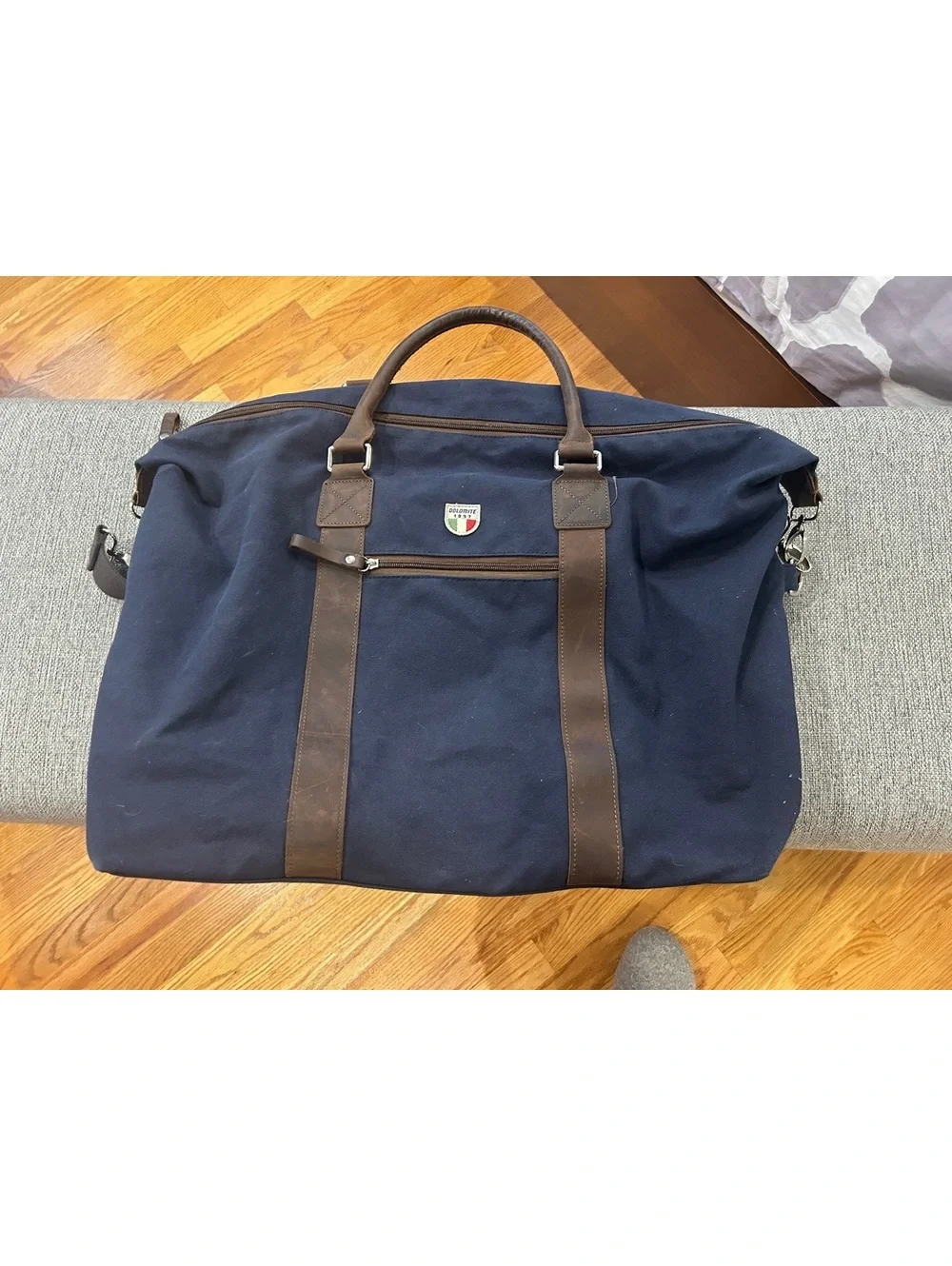 Dolomite Navy Blue Canvas and Brown Leather Travel Duffle Bag